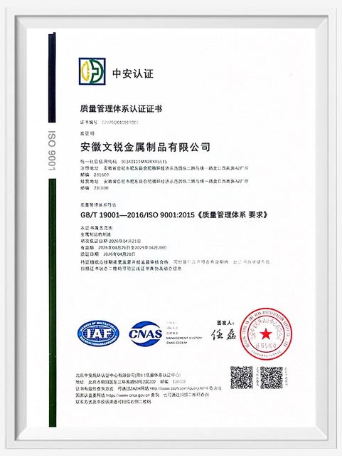 Anhui Wenrui Certifications & Awards
