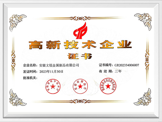 Anhui Wenrui Certifications & Awards