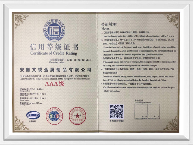 Anhui Wenrui Certifications & Awards