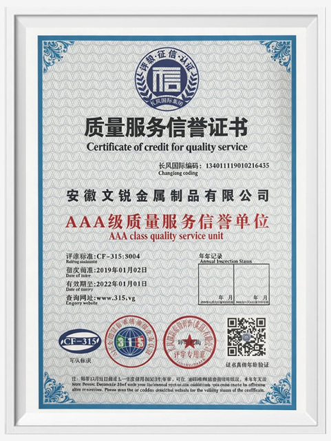 Anhui Wenrui Certifications & Awards